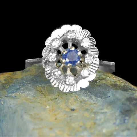 Sapphire + Diamond Floret Antique Ring