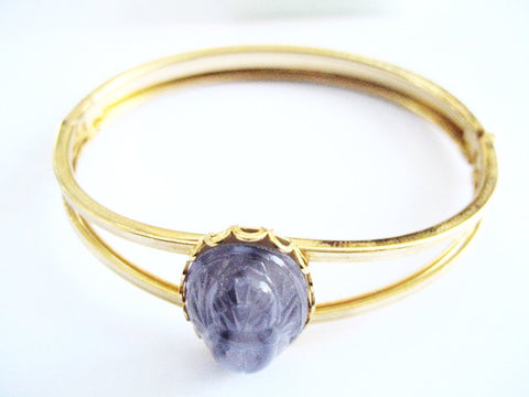 Lavender Toned Vintage Glass Scarab Cuff