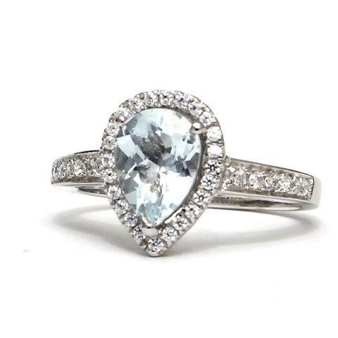 Aquamarine + White Topaz Ring (1 Carat, Pear Shaped)