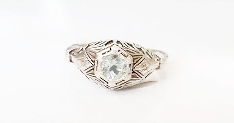 Antique Aquamarine Ring with Detailed Setting