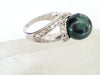 Black Freshwater Pearl + White Topaz Ring - Size 8