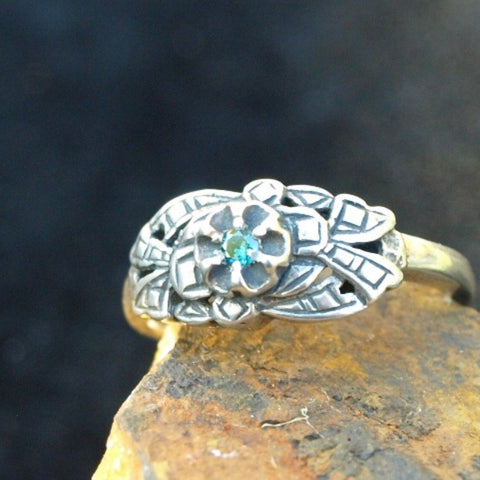 Blue Diamond Victorian Silver ring. size 6
