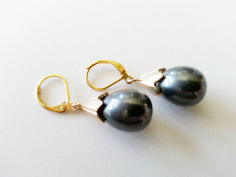 Dark Grey Freshwater Pearl Earrings