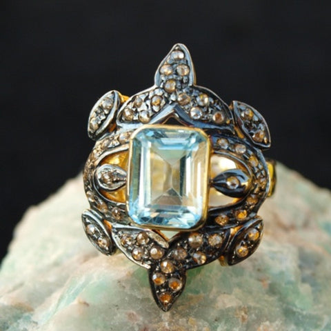 Diamond + Aquamarine Engagement Ring