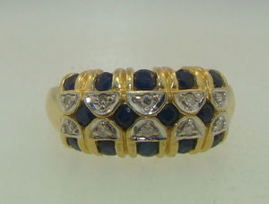 Diamond + Sapphire Ring in 14K Yellow Gold - Size 8