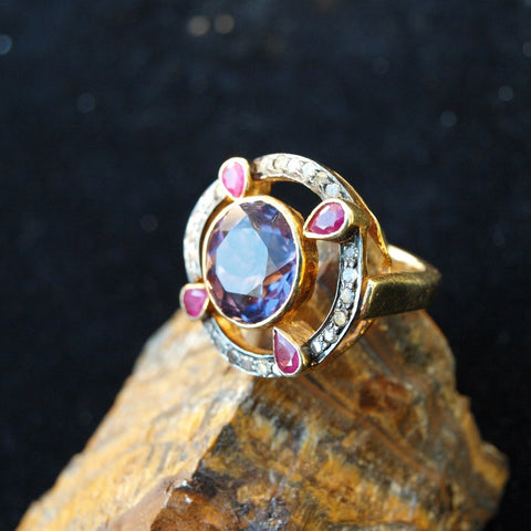 Estate Diamond Ruby and Amethyst Ring