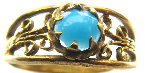 Georgian Turquoise Gold Gilt Ring - Size 9.25