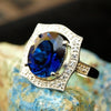 Large Oval cut Blue and White Sapphire Ring - Size 6.5