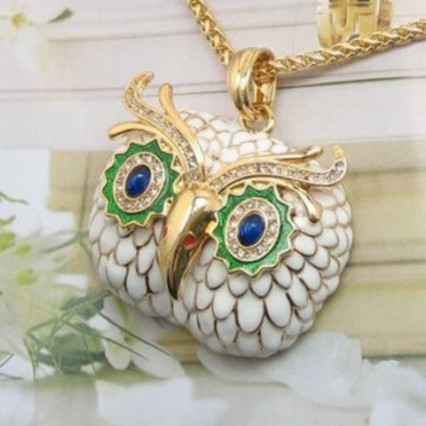 Owl Enamel Pendant Necklace - 18K gold plate
