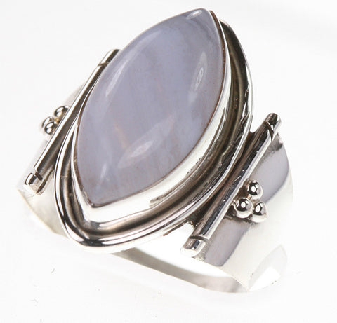 Pale Blue-Grey Agate Ring - Size 7.25