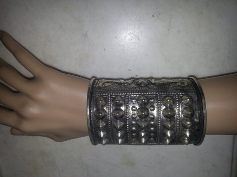 Repousse Silver Tribal Cuff - Geometric Raised Elements