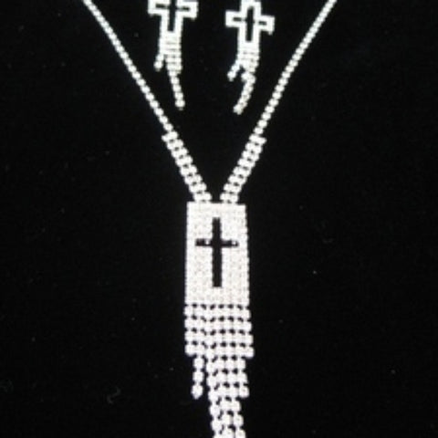 Rhinestone Cross Necklace and Earring Set