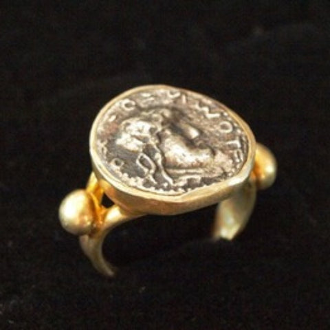 Roman Silver Denarius Coin Gold plated Ring