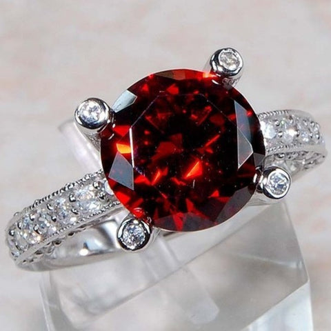 Ruby Red and White topaz Ring - Size 6