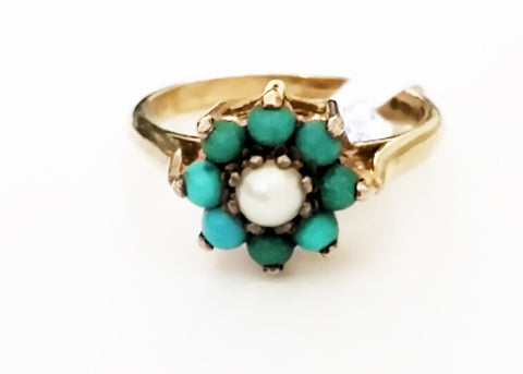 Turquoise and Pearl Gold Antique Ring