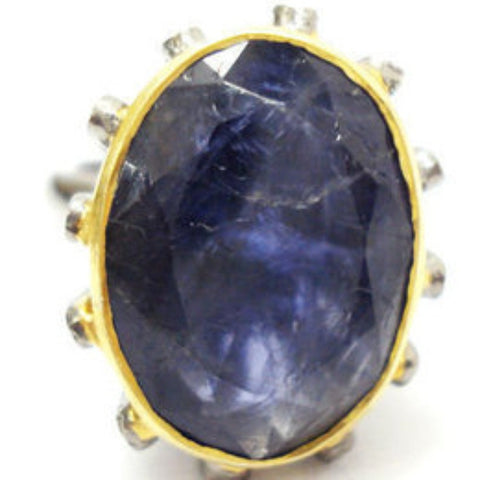 Victorian Iolite Ring in Basket of Diamonds
