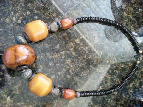 Vintage Amber Beaded Tribal Necklace -24