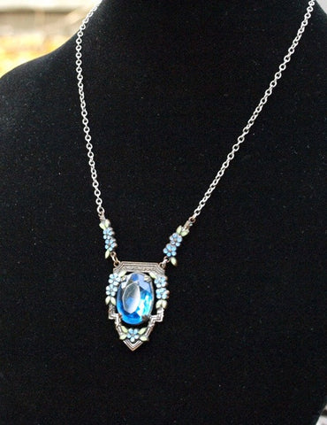 Art Nouveau Blue Crystal Necklace
