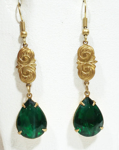 Art Nouveau Green Rhinestone Earrings - 2