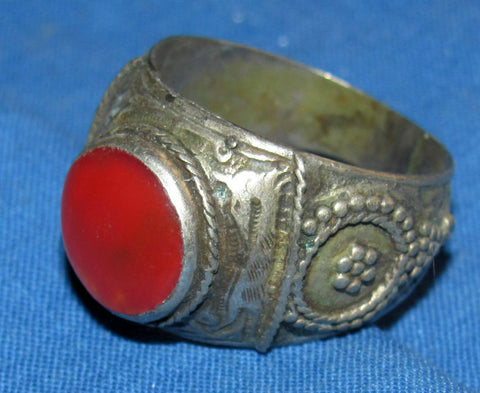Carnelian Tibetan Silver Ring - Size 13