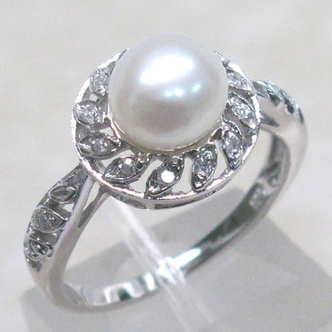 Freshwater Pearl + White Topaz Ring - Size 10