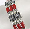 Vintage Tibetan Coral and Silver Bracelet - 8 "