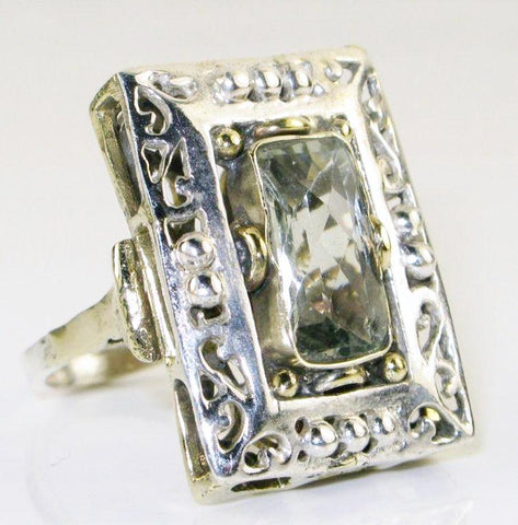 Antique 5.25 Carat Green Amethyst Ring in Ornate Setting