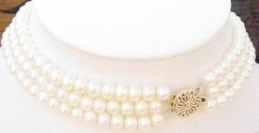 3 Rows Freshwater Pearls Necklace - 17