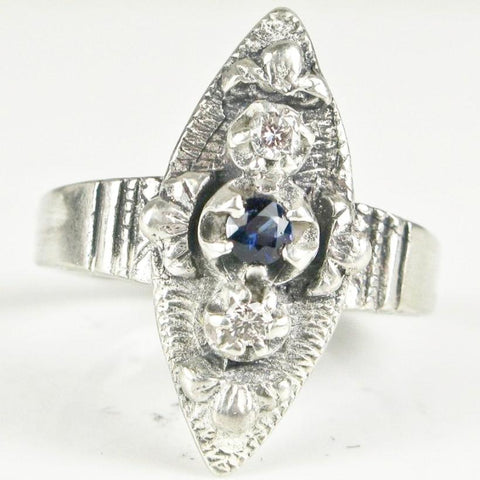Art Deco Sapphire + Diamond Ring, Size 6.25