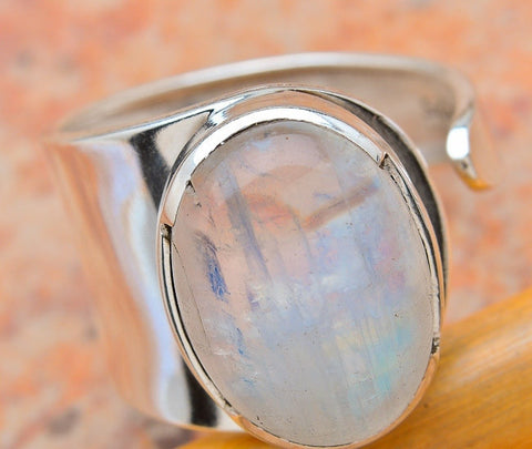 Generous Moonstone Silver Ring - Size 9