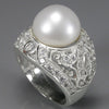 Pearl + White Sapphire Ring - Size 7.25