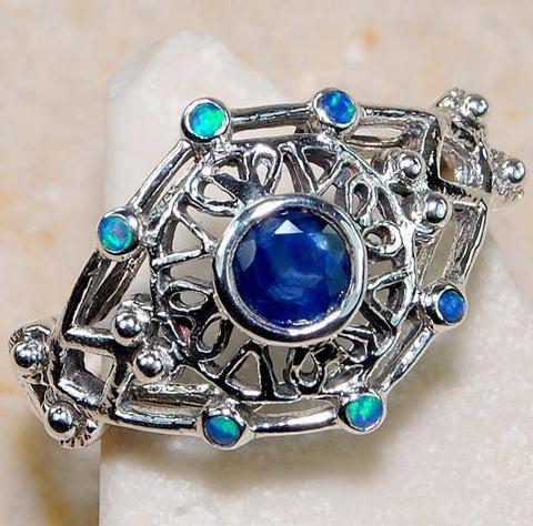 Sapphire + Fire Opal Victorian Style Ring
