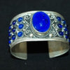 Blue Glass Studded Tribal Silver Cuff