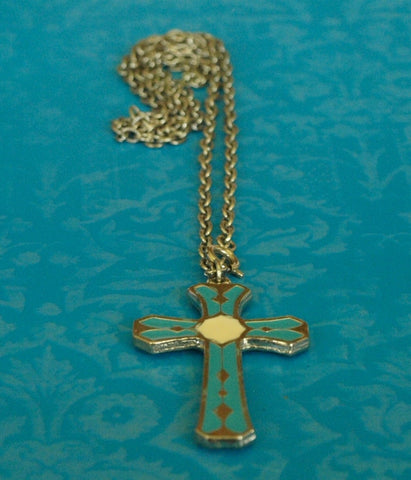 Vintage Enamel Blue Cross Pendant